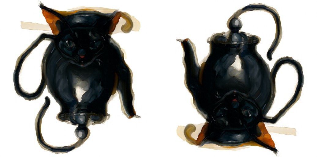 Upright: a cat. Upside down: a teapot.