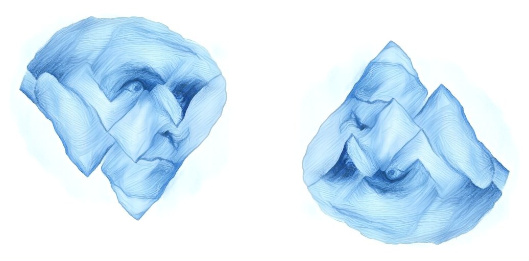Upright: a face. Upside down: a mountain range.